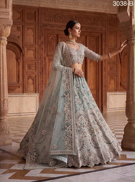 Sea Blue Colour Premium Net Embroidery Designer Lehenga Choli 3038 B